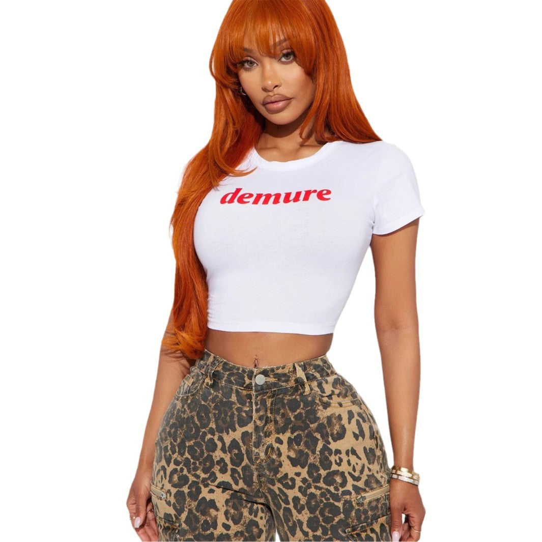 Round Neck Midriff-Baring Cropped T-shirt