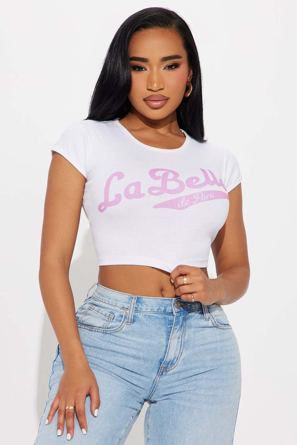 Round Neck Midriff-Baring Cropped T-shirt