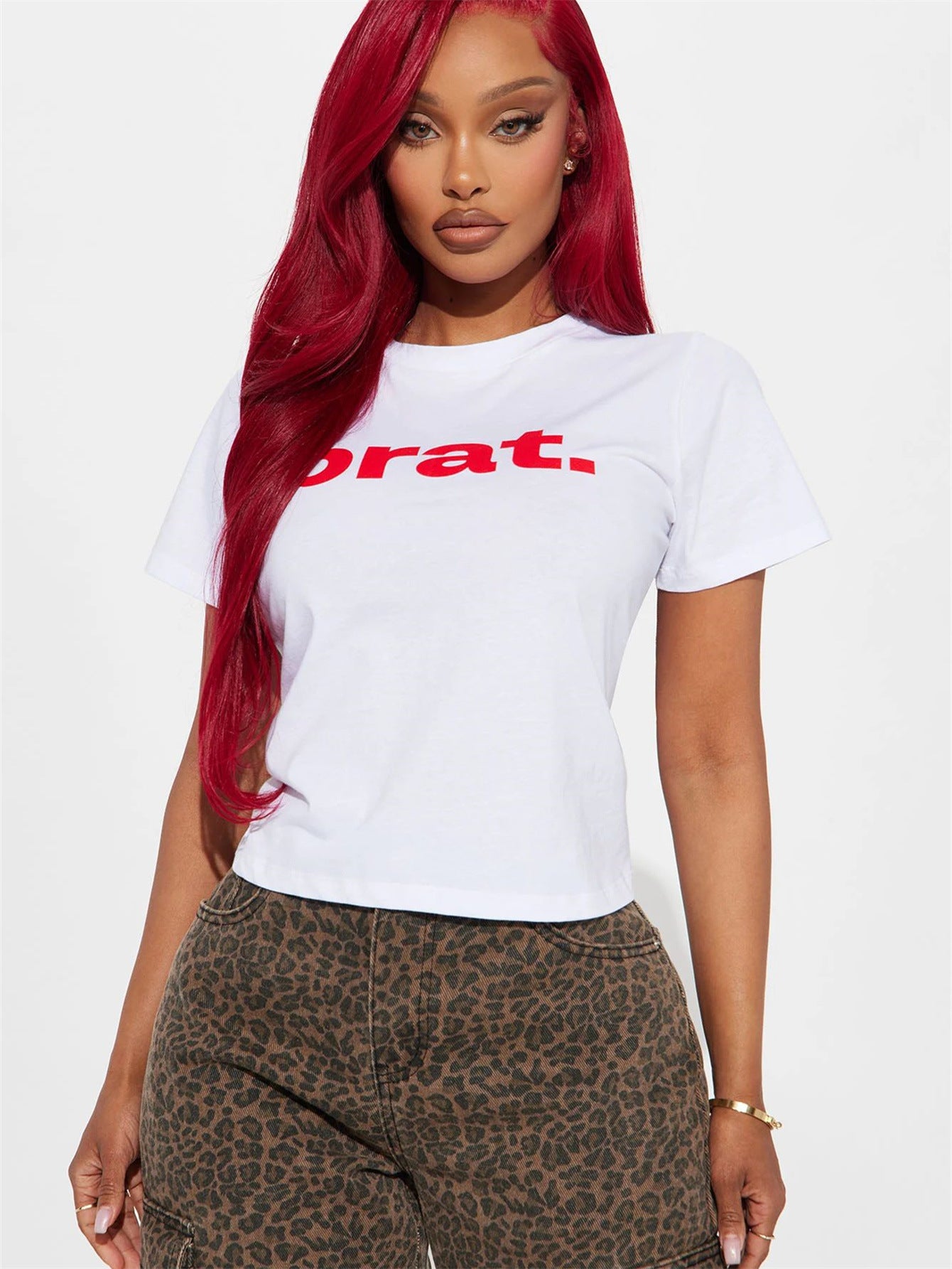 Round Neck Midriff-Baring Cropped T-shirt